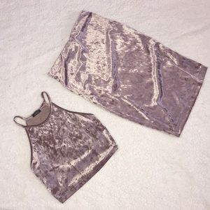 Purple Lavender Crushed Velvet Two Piece Dress Set